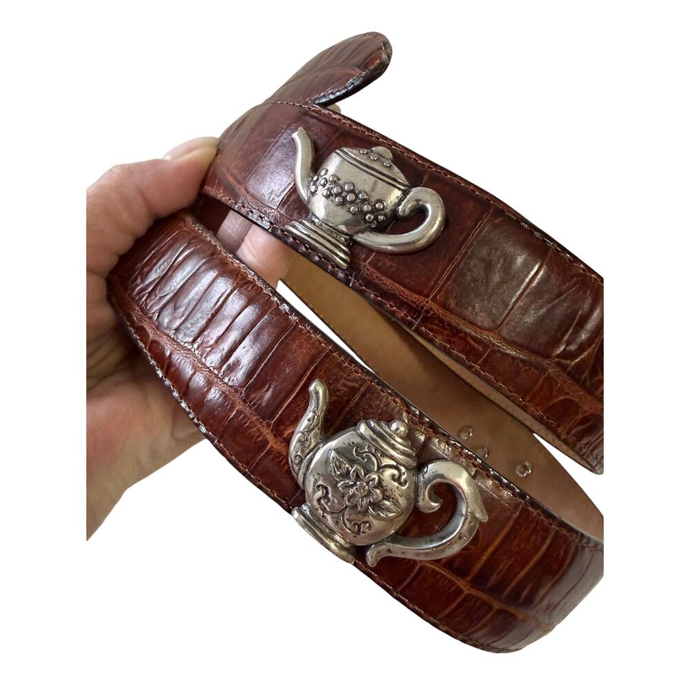 Talbot's | SZ XL | Brown Leather Belt | Silver Metal Teapot Accents | Whimsical - Picture 7 of 9
